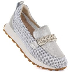 Skórzane półbuty damskie sportowe lordsy złote Cambell 19392. Żółte półbuty wsuwane Cambell, w ażurowe wzory, ze skóry, sportowe, bez obcasa. Za 199.99 zł.