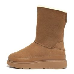 Buty FitFlop GEN-FF Short Double-Faced Shearling Boots W GO9-A69 brązowe. Brązowe śniegowce bez wzorów, z materiału, bez zapięcia. Za 685.54 zł.