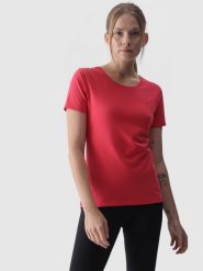 4F T-shirt slim gładki damski - czerwony M. Czerwone t-shirty 4f, m, bez wzorów, z bawełny, sportowe, bez kołnierzyka, bez ramiączek. W wyprzedaży za 29.99 zł.