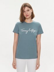 Tommy Hilfiger T-Shirt Signature WW0WW41674 Niebieski Regular Fit. Niebieskie t-shirty Tommy Hilfiger, s, bez wzorów, z bawełny, bez kołnierzyka, bez ramiączek. Za 99.99 zł.