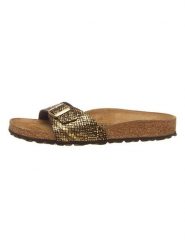 Birkenstock Klapki "Madrid" w kolorze złotym rozmiar: 36. Żółte klapki Birkenstock, bez wzorów, klasyczne, z otwartym noskiem, bez obcasa, bez zapięcia. Za 235.50 zł.