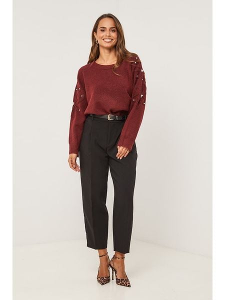 Soft Cashmere Sweter w kolorze bordowym rozmiar: 38/40. Czerwone swetry Soft Cashmere, bez wzorów, klasyczne, bez ramiączek. Za 161.73 zł.