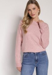 Jasnoróżowy Casualowy Sweter z Wełną i Bawełną Nedalla. Czerwone swetry Born2be, bez wzorów, z bawełny, biznesowe, bez ramiączek. Za 49.99 zł.