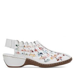 Sandały Rieker. Białe sandały Rieker, bez wzorów, bez obcasa, na koturnie, bez zapięcia. Za 339.99 zł.