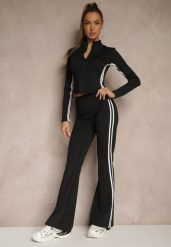 Czarny Komplet Sportowy Spodnie Dzwony i Bluza na Suwak Lumonise. Czarne bluzy bez kaptura Renee, xs, bez wzorów, bez kaptura, trekkingowe. W wyprzedaży za 135.99 zł.