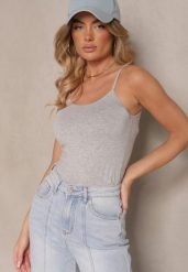 Ciemnoszary Bawełniany Casualowy Top Floridi. Szare topy Renee, l, bez wzorów, z bawełny, bez kołnierzyka, bez ramiączek. W wyprzedaży za 15.99 zł.