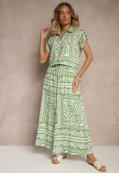 Jasnozielony Komplet z Wiskozą w Kwiatowy Wzór Koszula i Spodnie Sonelienna. Zielone koszule Renee, l, bez wzorów, z materiału, eleganckie, bez kołnierzyka, bez ramiączek. Za 129.99 zł.