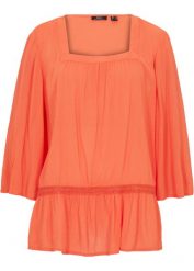 Bluzka tunikowa z dekoltem karo. Czarne bluzki bonprix, bez wzorów, bez kołnierzyka, bez ramiączek. Za 109.99 zł.