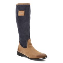 Granatowo Brązowe Kozaki Chebello Damskie Stylowe Obuwie. Brązowe kozaki CheBello, na jesień, z aplikacjami, z nubiku, eleganckie, bez obcasa, bez zapięcia. Za 339.00 zł.