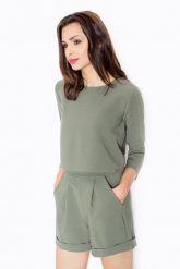 Oliwkowy Stylowy i Modny Kombinezon na Lato. Zielone kombinezony Figl, na lato, xl, bez wzorów, z elastanu, eleganckie, bez kołnierzyka, bez ramiączek. Za 259.00 zł.