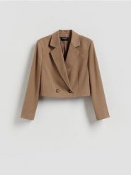 Marynarka z wiskozą - brązowy. Brązowe marynarki i żakiety Reserved, l, bez wzorów, z tkaniny, bez ramiączek. Za 199.99 zł.