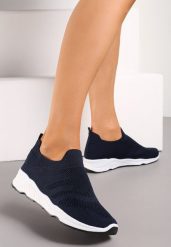 Granatowe Wsuwane Buty Sportowe na Płaskiej Podeszwie z Cholewką w Skarpetkowym Stylu Thorinia. Niebieskie buty sportowe lifestyle Born2be, bez wzorów, bez zapięcia. Za 89.99 zł.