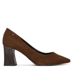 Półbuty Tamaris. Brązowe półbuty wsuwane Tamaris, bez wzorów, bez obcasa, na obcasie. Za 364.99 zł.