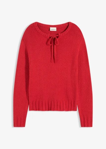 Gruby sweter z wiązaniem przy dekolcie. Czarne swetry bonprix, bez wzorów, bez ramiączek. Za 109.99 zł.