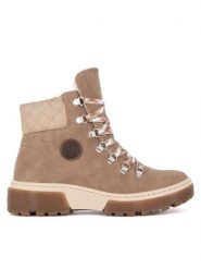 Rieker Trzewiki X8647-64 Beżowy. Brązowe botki Rieker, bez wzorów, z materiału, bez obcasa, na płaskiej podeszwie, bez zapięcia. Za 258.99 zł.