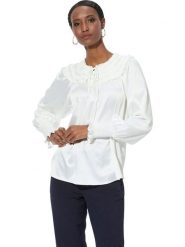 Creation L Bluzka w kolorze kremowym rozmiar: 46. Brązowe bluzki creation L, l, bez wzorów, bez kołnierzyka, bez ramiączek. Za 56.99 zł.