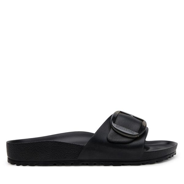 Klapki Birkenstock. Czarne klapki Birkenstock, bez wzorów, bez obcasa, bez zapięcia. Za 199.99 zł.