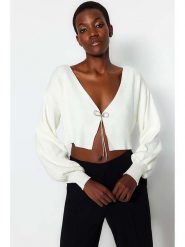 Trendyol Kardigan w kolorze białym rozmiar: S. Białe swetry Trendyol, s, bez wzorów, bez ramiączek. Za 81.45 zł.
