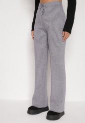 Szare Prążkowane Spodnie z Wełną o Szerokim Kroju z Wysokim Stanem Reinnia. Szare spodnie materiałowe Born2be, bez wzorów, z jeansu, z podwyższonym stanem. Za 79.99 zł.