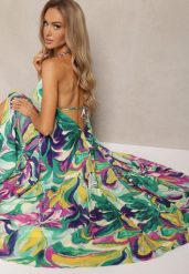 Zielono-Fioletowa Wiskozowa Sukienka Wiązana na Plecach i Szyi z Odcięciem pod Biustem Peridia. Zielone sukienki Renee, na co dzień, m, bez wzorów, z wiskozy, boho, bez kołnierzyka, bez ramiączek, maxi, dopasowane. W wyprzedaży za 83.99 zł.