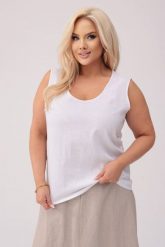 Lniany top Clea w białym kolorze PLUS SIZE OVERSIZE XXL. Białe topy Moda Size Plus Iwanek, l, bez wzorów, ze lnu, eleganckie, bez kołnierzyka, bez ramiączek. W wyprzedaży za 139.90 zł.