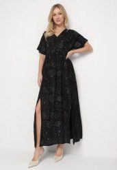 Czarna Wiskozowa Sukienka z Metaliczną Nicią i Haftem Nelvesia. Czarne sukienki Born2be, l, bez wzorów, z jeansu, eleganckie, bez kołnierzyka, bez ramiączek, maxi. W wyprzedaży za 97.99 zł.