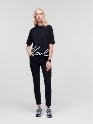 KARL LAGERFELD T-Shirt Signature Hem 226W1703 Czarny Relaxed Fit. Czarne t-shirty KARL LAGERFELD, xs, bez wzorów, z bawełny, bez kołnierzyka, bez ramiączek. Za 309.99 zł.