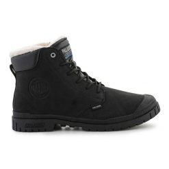 Buty Palladium sp20 Cuff Leather Waterproof Wl 79067-008-M czarne. Czarne buty treningowe bez wzorów, ze skóry, przed kolano, bez zapięcia. Za 808.38 zł.