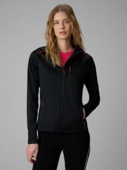 4F Kurtka softshell wiatroodporna membrana 5000 damska - czarna L. Czarne kurtki przejściowe sportowe 4f, l, bez wzorów, ze skóry, bez kaptura, trekkingowe. Za 249.99 zł.