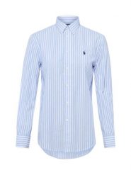 Polo Ralph Lauren Damska bluzka koszulowa z lnem Kobiety Bawełna niebieski w paski, M. Niebieskie bluzki Polo Ralph Lauren, m, bez wzorów, z bawełny, eleganckie, bez kołnierzyka, bez ramiączek. Za 859.95 zł.