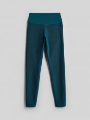 4F Legginsy do jogi szybkoschnące damskie - turkusowe XS. Niebieskie legginsy 4f, l, bez wzorów, z materiału, z podwyższonym stanem, na fitness i siłownię. Za 129.99 zł.
