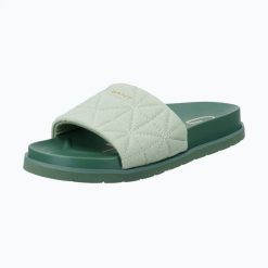 Klapki damskie GANT Mardale. Zielone klapki Gant, z aplikacjami, z materiału, bez obcasa, bez zapięcia. Za 179.99 zł.