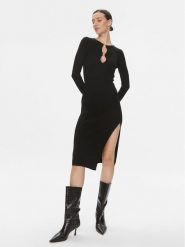 Pinko Sukienka dzianinowa Leone 101845 A15S Czarny Slim Fit. Czarne sukienki Pinko, s, bez wzorów, z dzianiny, bez kołnierzyka, bez ramiączek. Za 519.99 zł.