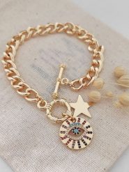 Atelier MIU Pozłacana bransoletka z elementami ozdobnymi rozmiar: onesize. Żółte bransoletki atelier MIU, z cyrkonią, pozłacane. Za 45.95 zł.