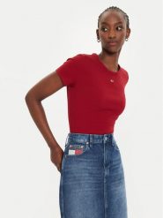 Tommy Jeans T-Shirt Essential DW0DW17383 Czerwony Slim Fit. Czerwone t-shirty Tommy Jeans, m, bez wzorów, z bawełny, bez kołnierzyka, bez ramiączek. Za 109.99 zł.