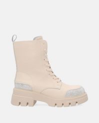 BEŻOWE BOTKI Z KAMIENIAMI 53C0234 BEIGE. Brązowe botki Venezia, bez wzorów, ze skóry, bez obcasa, bez zapięcia. Za 299.00 zł.