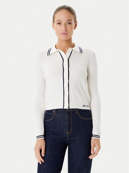 Guess Jeans Kardigan W5YR32 Z3HO2 Écru Regular Fit. Swetry Guess Jeans, s, z aplikacjami, z jeansu, bez ramiączek. Za 219.99 zł.