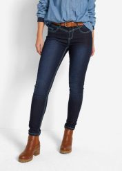Dżinsy Skinny Mid Waist, kontrastowe szwy. Niebieskie jeansy bonprix, bez wzorów, z jeansu. Za 114.99 zł.