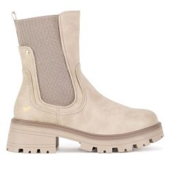 Botki Mustang. Brązowe botki Mustang, bez wzorów, bez obcasa, na płaskiej podeszwie, bez zapięcia. Za 258.99 zł.