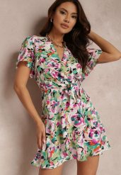 Zielona Sukienka Agamorior. Zielone sukienki Renee, l, z aplikacjami, z materiału, eleganckie, bez kołnierzyka, bez ramiączek, mini, kopertowe. W wyprzedaży za 127.99 zł.