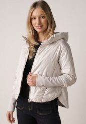 Jasnoszara Kurtka z Kapturem Pikowana z Materiałowymi Wykończeniami Sofie. Szare kurtki Born2be, l, bez wzorów, z jeansu, z kapturem. Za 149.99 zł.