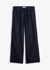 Lekkie jeansy wide leg, mid waist. Niebieskie jeansy bonprix, bez wzorów, z jeansu. Za 127.99 zł.