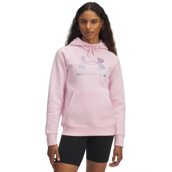 Bluza damska z kapturem Under Armour Rival Fleece Shimmer. Czerwone bluzy Under Armour, bez wzorów, sportowe, bez ramiączek, z kapturem. Za 276.50 zł.