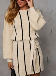 Milan Kiss Sukienka dzianinowa w kolorze kremowo-czarnym rozmiar: S. Brązowe sukienki Milan Kiss, na co dzień, s, bez wzorów, z dzianiny, bez kołnierzyka, bez ramiączek, mini, proste. Za 195.99 zł.