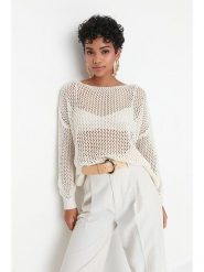 Trendyol Sweter w kolorze kremowym rozmiar: S. Brązowe swetry Trendyol, s, bez wzorów, bez ramiączek. Za 71.95 zł.