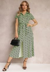 Zielona Rozkloszowana Sukienka Midi w Koszulowym Stylu Emerrisa. Zielone sukienki Renee, l, bez wzorów, z materiału, bez kołnierzyka, bez ramiączek, midi, koszulowe. W wyprzedaży za 151.99 zł.
