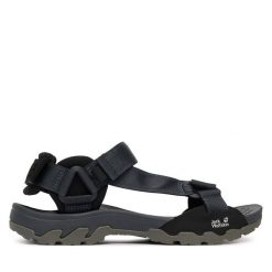 Sandały Jack Wolfskin. Czarne sandały Jack Wolfskin, bez wzorów, sportowe, bez obcasa, bez zapięcia. Za 379.99 zł.