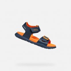 Sandały GEOX J SANDAL FUSBETTO BO Niebieski. Brązowe sandały Geox, bez wzorów, ze skóry, bez obcasa, bez zapięcia. Za 189.99 zł.