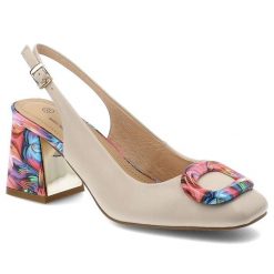 Czółenka damskie S.Barski, slingback ze skóry naturalnej z kolorowym obcasem i ozdobną klamrą z regulowanym paskiem, różowe, LZ61-2010. Brązowe czółenka S.BARSKI, bez wzorów, ze skóry, eleganckie, bez obcasa, na obcasie, bez zapięcia. Za 233.90 zł.