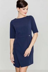 Niebieska Elegancka Sukienka z Asymetrycznym Rozporkiem. Niebieskie sukienki Katrus, l, bez wzorów, z materiału, eleganckie, z asymetrycznym kołnierzem, bez ramiączek, asymetryczne. Za 239.00 zł.